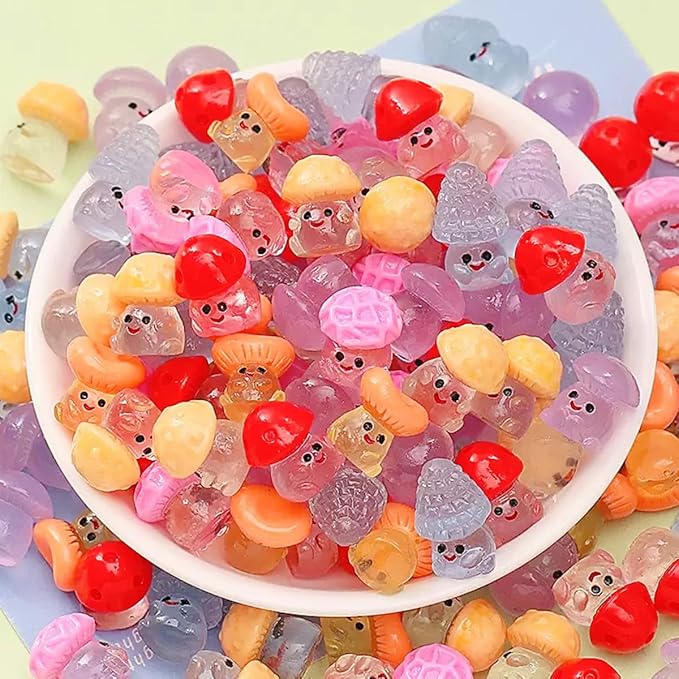 50PCS Glow-in-The-Dark Mushroom Blind Bags, Cute Mini Mushroom Figurines Dollhouse Accessories, Realistic Mini Miniatures, Fairy Garden Decorations for Kids Party Favors, DIY Crafts