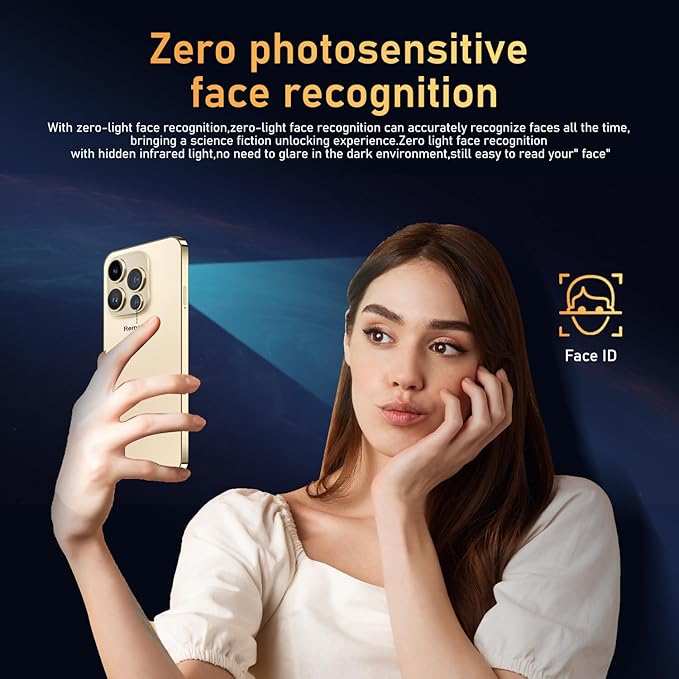 Huness 14PROMA X Smartphone Unlocked Cell Phone,Battery 6800mAh 6.82" HD Screen Unlocked Phones,16+512GB Android 14 with 128GB Memory Card,Dual SIM/Fingerprint Lock/Face ID/GPS (Gold, 16+512G)