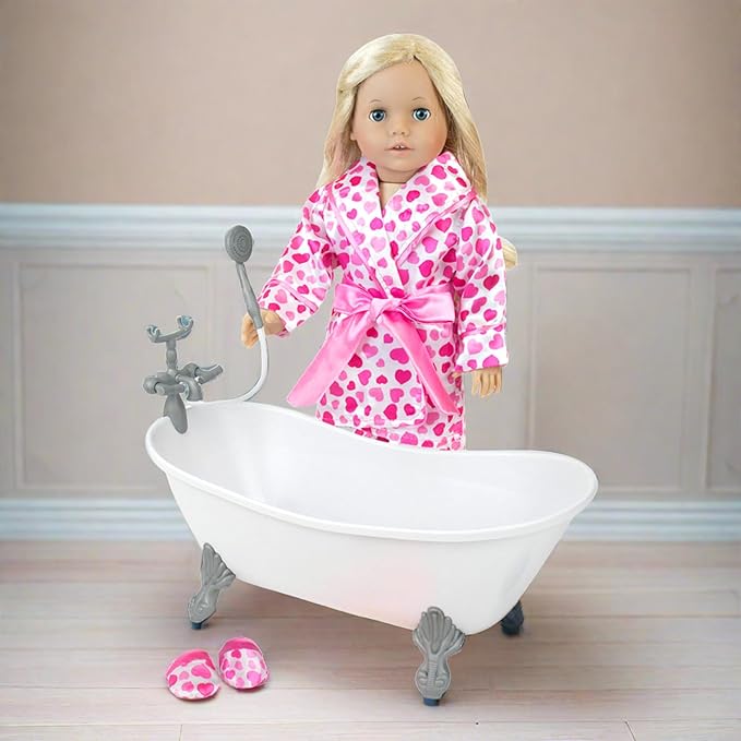 Sophia's Classic White Clawfoot Bathtub with Handheld Shower Head and Faucet Furniture Set for 18" Dolls, White/Silver