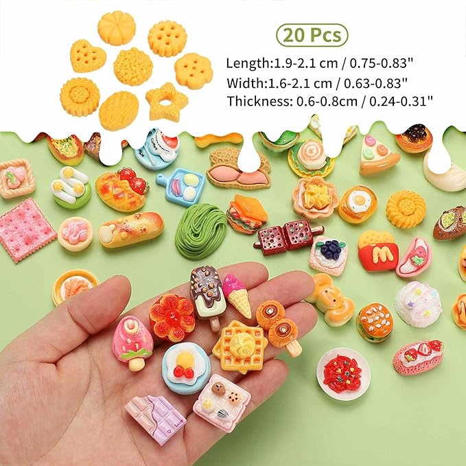 Dollhouse Miniature Food, Cute Mixed Biscuit Figures Toys Mini Resin Foods Trinkets for Pretend Play Kitchen Cooking Game & Doll House Decor (Yellow, 20pcs)