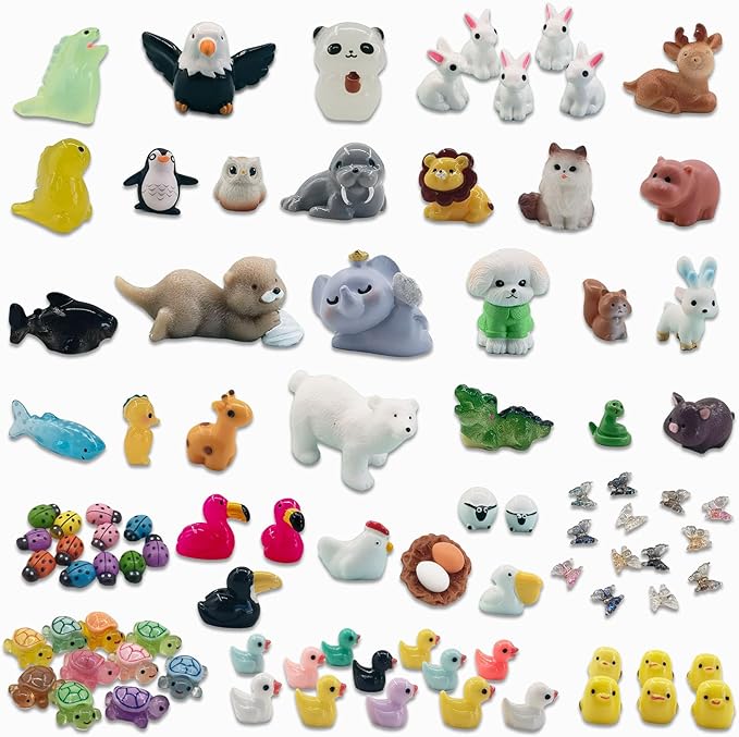 90 Pcs Mini Resin Animals Figurines Tiny Resin Ducks for Mystery Blind Bag, Fairy Garden, Miniature Accessories, Crafts, and Decor