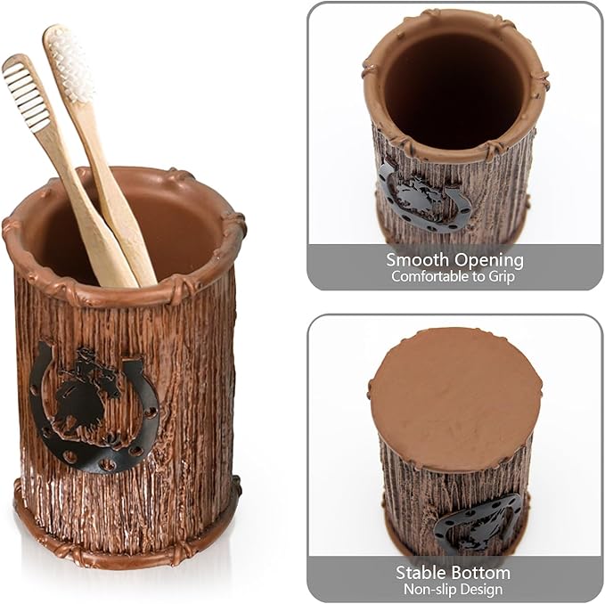 Bathroom Accessory Sets 4PCS Bathroom Accessories Set Complete Western Rustic Horseshoes Decoration Includes Lotion Dispenser Toothbrush Holder Tumbler Cup & Soal Dish
