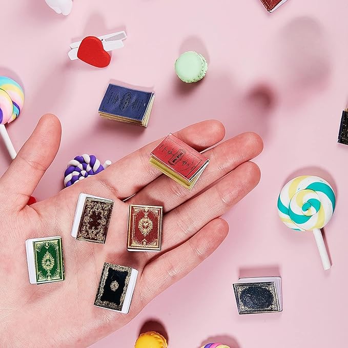 Skylety 24 Pieces 1:12 Scale Miniatures Dollhouse Books Assorted Miniatures Dollhouse Accessories Small Books Decoration Accessories Doll Toy Supplies(Printed Style)