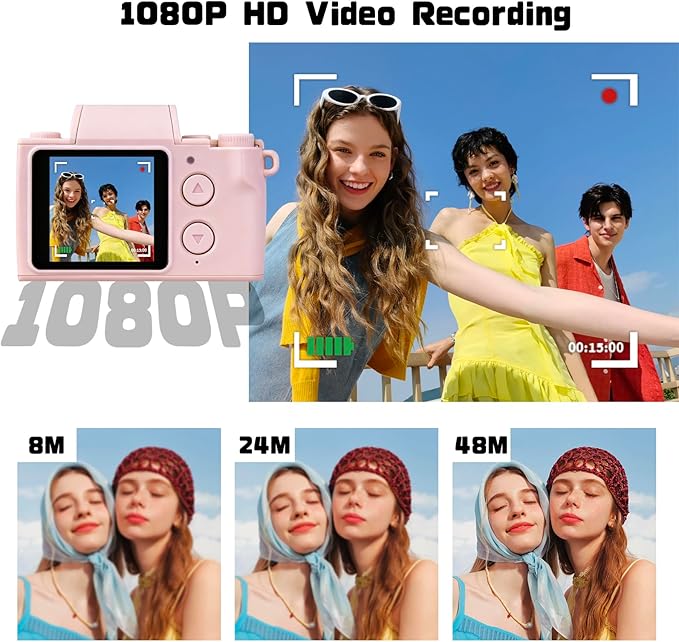 Mini Keychain Camera, FHD 1080p 48MP Mini Digital Camera with 1.3" HD Display & LED Light, 32GB SD Card Included - Fun for Kids & Adults, Collectible Gift for Travel, Birthdays & Stocking Stuffers
