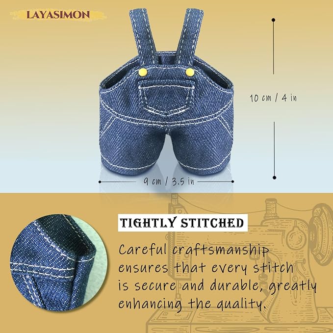 Clothes for 6.7in/17cm Dolls (Without Dolls) Sets and Accessories,4PCS (Over-Ear + Denim Overalls + T-Shirt + Shoes), Collectors and As Gifts. (Dinosaur Overalls)