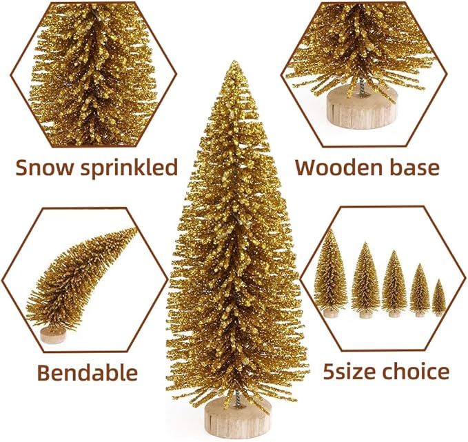 Yahpetes Artificial Mini Christmas Trees, 30 Pcs Sisal Snow Pines in 5 Sizes, Crafting Displaying Decoration, Tabletop Xmas Tree for Home, Party