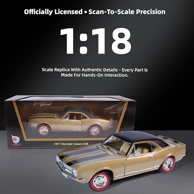 1967 Chevy Camaro Z28 1:18 Scale Diecast Model Premium Alloy Sports Toy Cars with Display Case, Working Steering, for Kids Men and Teens Dad 14+ Year