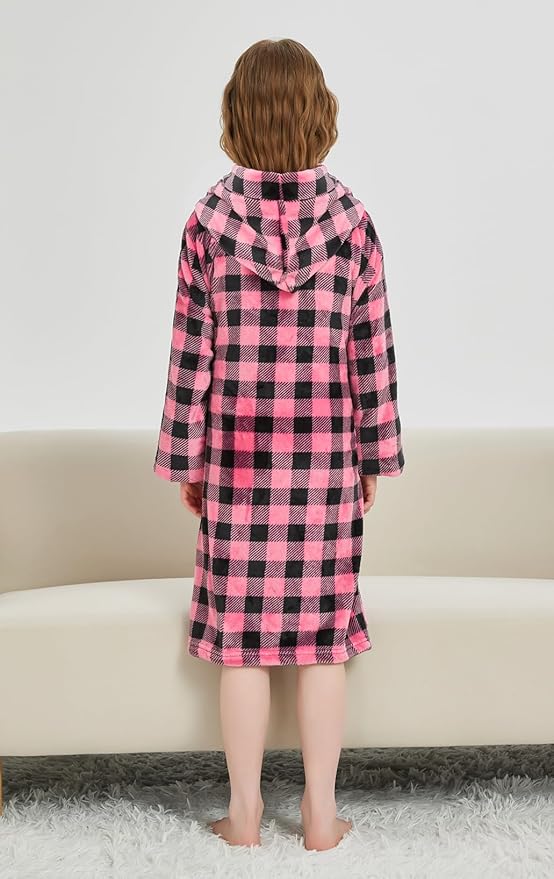 Boys Fleece Robe Hooded Toddler Soft Bathrobe Pajamas Sleepwear for Kids Girls 2-16 Years