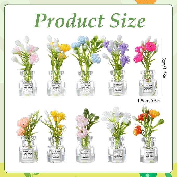 10 Pcs Miniature Flower Dollhouse Plants, 1:12 Scale Glow in The Dark Glass Vase Flowers, Tiny Plant House Decor for Dollhouses Accessories, Fairy Gardens