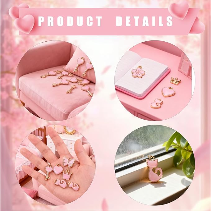 VPDSLABUBU Accessories for 3.9-6.7 Inch (10-17cm) Dolls,10 Pcs Accessories,Including 1 Pearl Necklace,7 Pink Collection Pendants, and 2 Spring Buckles,Meet Your DIY Needs(Pink Collection)