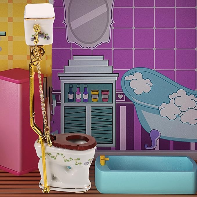 LOGOFUN Doll House Mini Toilets Miniature Ceramics Toilets Models 1:12 Sclae Simulation Ceramics Toilets for Doll House Furniture Accessories