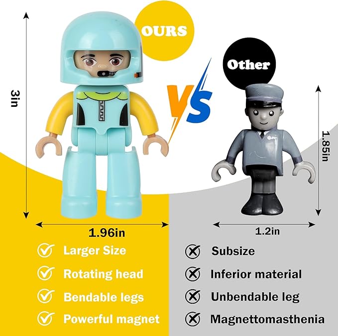 Large Magnetic People Figures for Kids, 3 Inches Magnetic Play People Compatible with Lego, 12 Pieces Magnet Toys for Kids Ages 3 4 5 6+, STEM Learning Toys Magnet Tiles Expansion