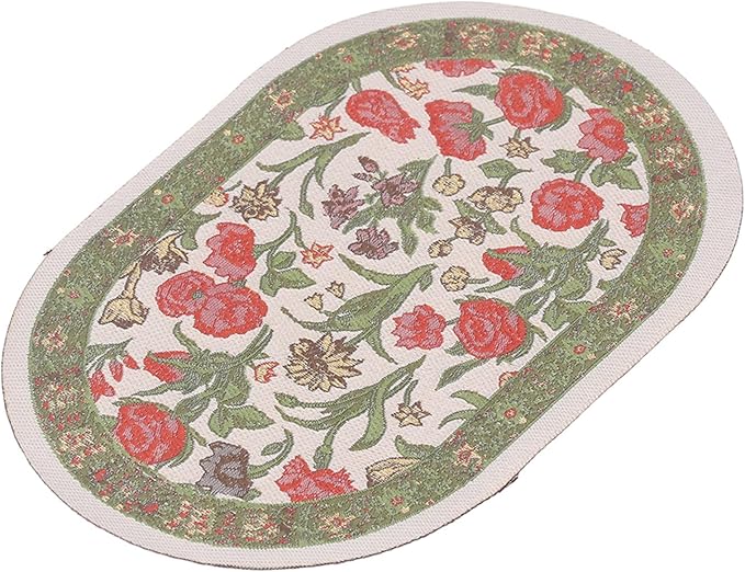 Hapivida 1/12 Dollhouse Decoration Accessories Miniature Rug Vintage Woven Carpet Oval Floral Colorful Design for Doll House Bedroom (B01 Green Leaf Flower)