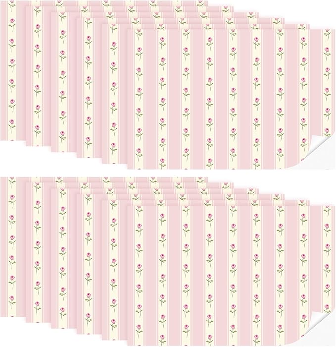 Flutesan 12 Pcs Miniature Dollhouse Wallpaper and Flooring Peel and Stick Mini DIY Self Adhesive Dollhouse Accessories 8.27 x 11.69 Inch (Pink Flower)
