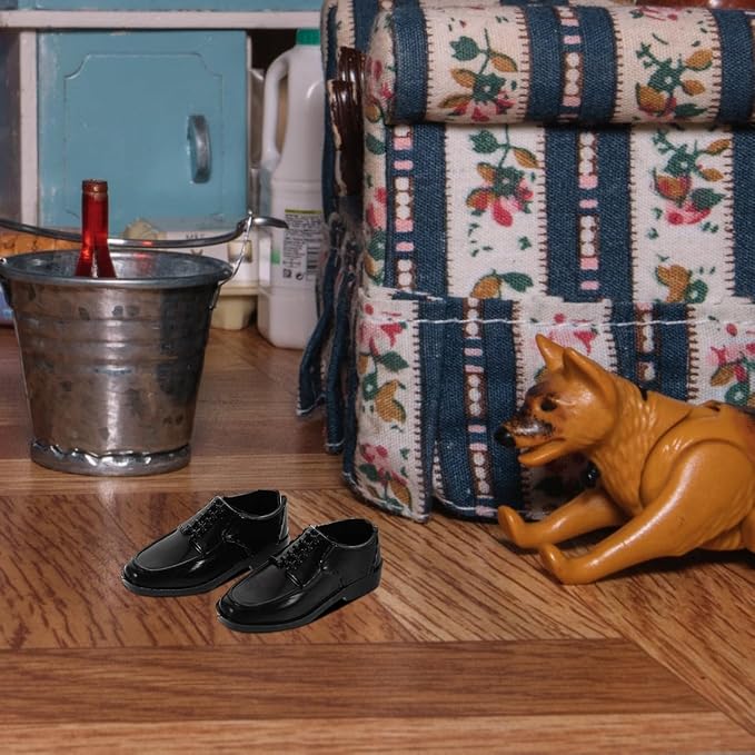 TOYANDONA 10pairs Miniature Black Shoes for Dolls Elegant Prince Style Dress up Shoes for Scale Male Dolls for Dollhouse Decor and Micro Landscape Ornaments