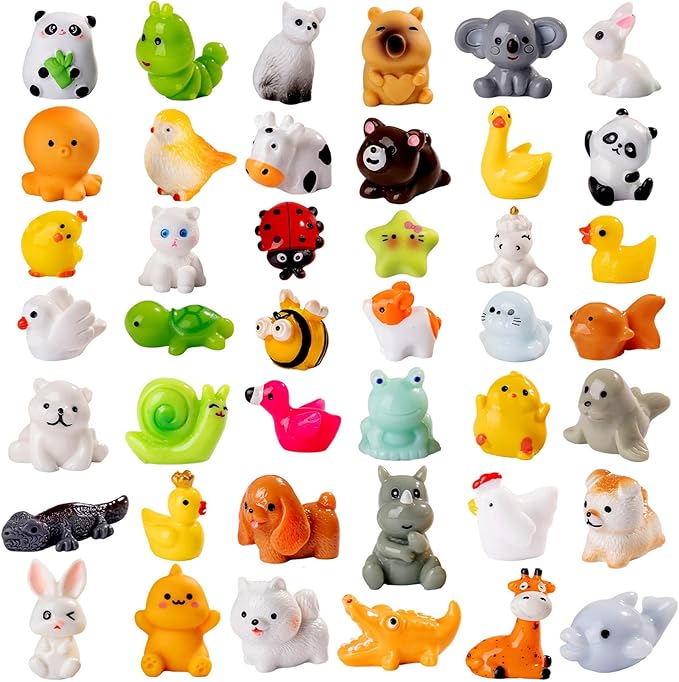 42 Pcs Mini Resin Animals Set,Hidden Tiny Figurines for Fairy Garden Decor,Dollhouse Accessories,Miniature Landscape Decoration