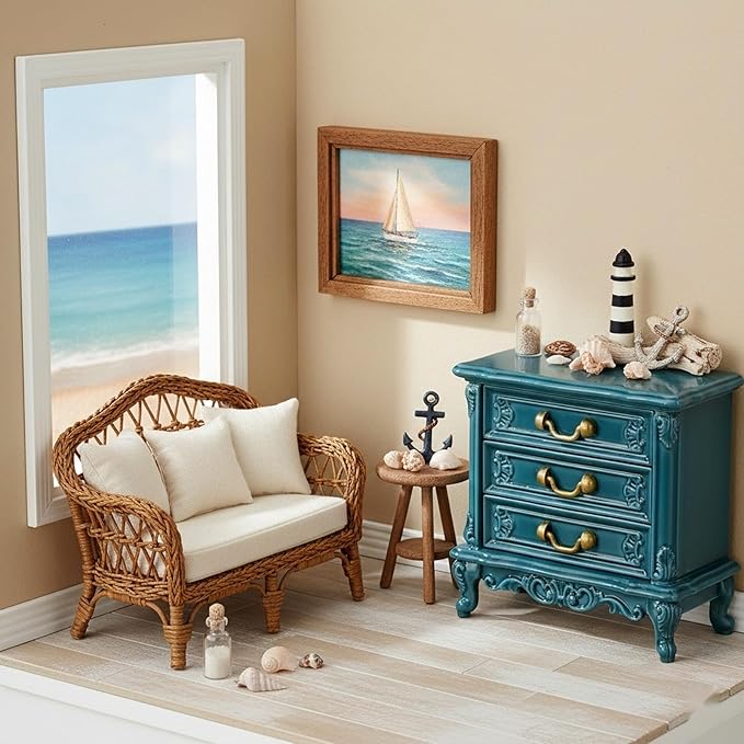 LOGOFUN Dollhouse Bedside Cabinet Miniature Drawer Cabinet Mini Bedside Table for Doll House Bedroom Furniture Accessories 1.5x1.5x0.9inch