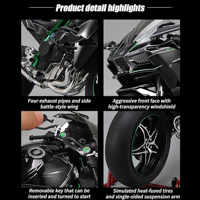 1/6 Scale Alloy Dynamic Motorcycle Model with Ignition System and Smoke Spray, Die-cast Motorcycle Gift for Adult Collectors & Enthusiasts