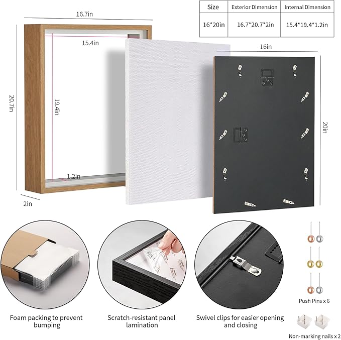 16x20 Shadow Box Picture Frame Display Case with Soft Linen Back-Thickened Panel,Large Brown Deep Shadow Box Frame 16x20 for Jersey Graduation Items Flower Photo Craft Memorial