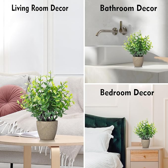 FAVOWREATH 2 Pack Fake Plants Ceramic Mini Artificial Greenery Potted Plants for Home Decor Office Decor Room Decor Farmhouse Decor Indoor Table Bathroom Decor