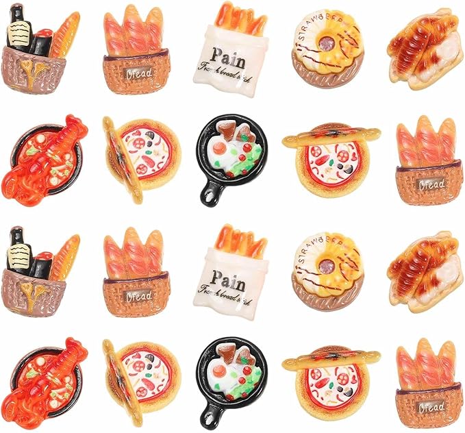 Dollhouse Miniature Food, Cute Mixed Chinese Western Food Figures Toys Mini Resin Foods Trinkets for Pretend Play Kitchen Cooking Game & Doll House Decor (Mixing Colors, 20pcs)