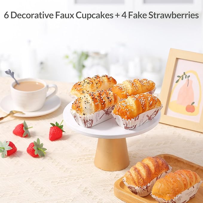 Joeabor Fake Cupcakes, Artificial Cupcakes for Display, Realistic Fake Food, Artificial Cake Fake Desserts Pastries for Decoration, Decorative Faux Cakes Set B 6 Pack