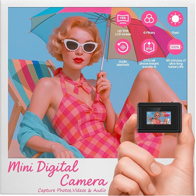 Dienspeak Mini Camera 1080P HD Video Recorder - Keychain Digital Camcorder with 64GB Card, 0.96" HD Display, Long Battery Life, Ultra-Portable Tiny Camera for Travel/Vlog/Night Shots, Black