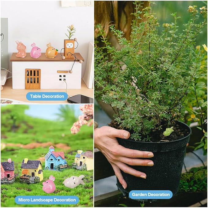 Beadthoven Luminous Mini Easter Rabbit Figurine Cute Miniature Easter Bunny Animals Ornaments for Dollhouse Fairy Garden Decoration Accessories DIY Craft Micro Landscape