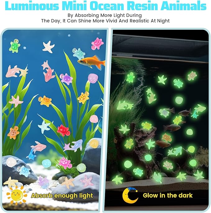 300pcs Mini Resin Animals Luminous Tiny Ocean Animals for Crafts Dollhouse Miniatures Mini Resin Things for Fairy Garden Micro Landscaping Decoration Home Decor, 5 Designs