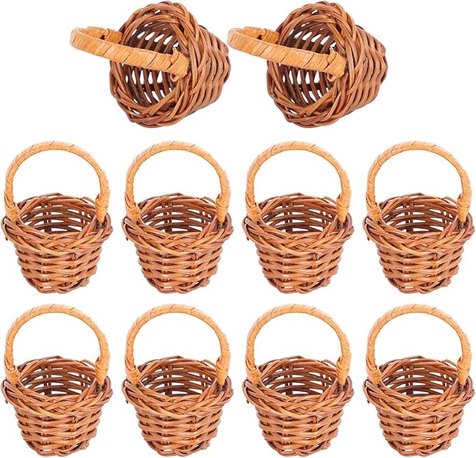 10PCS Dollhouse Basket Mini Woven Basket Miniature Willow Basket for Crafts Dollhouse Accessories Landscape Photography Props Home Living Room Decor Mini Woven Baskets Coffee Small Wicker Basket