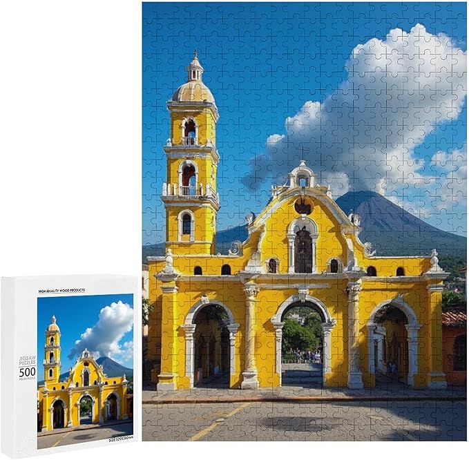 Jigsaw Puzzles for Adults 500 Piece - Famous Arch and Volcano View Antigua Guatemala Holiday Wooden Puzzle,Unique Gifts for Wall Art，Family Puzzles，Challenge Puzzles Puzzle Games