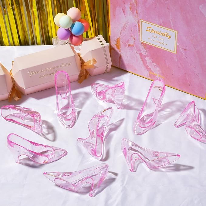 ZYFLSQ 24 Pieces Mini Plastic Cinderella Slippers 3.5 Inch Glass Heels Princess for Wedding Birthday Party Table Favors Decoration (Pink)