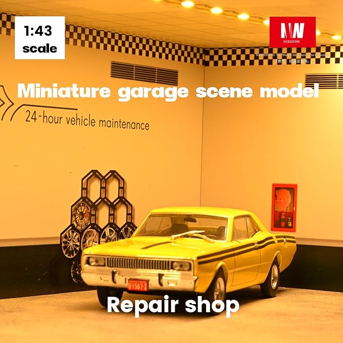 1/43 Diorama Display Case with Tri-Colour Dimmable Lighting, Fits for Hot Wheel Matchbox Mini GT Diecast Cars Model,1:43 Car Garage Parking Lot Scene Display Storage (Repair Shop)