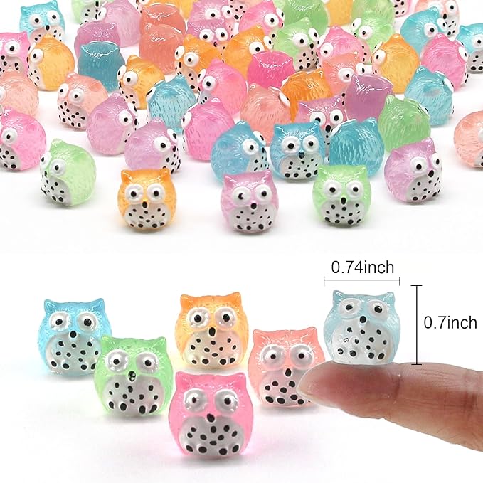 40 Pcs Luminous Mini Resin Owls, Glow in The Dark for Dollhouse, Fairy Garden, Garden Miniatures, Plant Décor and Car Accessories