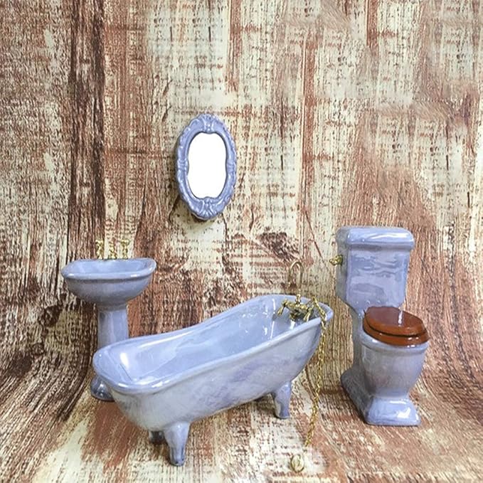 Dollhouse Furniture Miniature Bathroom Set Purple Bathroom Accessories 4PCS-1:12 Scale (Violet)