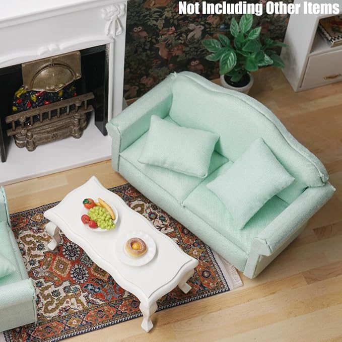 Odoria Dollhouse Couch Loveseat Miniature - 1/12 Scale Upholstered Sofa for Modern Living Room Bedroom - Mini Settee Chaise Lounge Wood Furniture Green