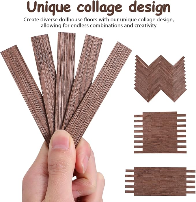 BESPORTBLE 40 Pcs Doll House Flooring Tiles Self Adhesive Peel and Stick Miniature Dollhouse Floorboards for DIY Tiny Dollhouse Accessories with Unique Collage Design