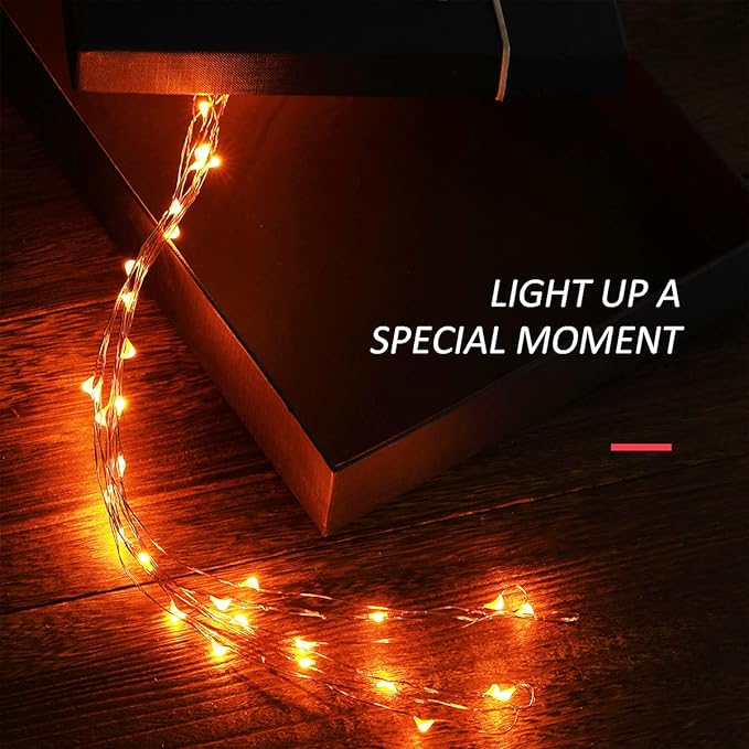 Ariceleo Mini Halloween Fairy Lights, 2 Pack Copper Wire Battery Operated LED String Lights for Bedroom, Christmas, Party, Decoration (5m/16ft Orange)