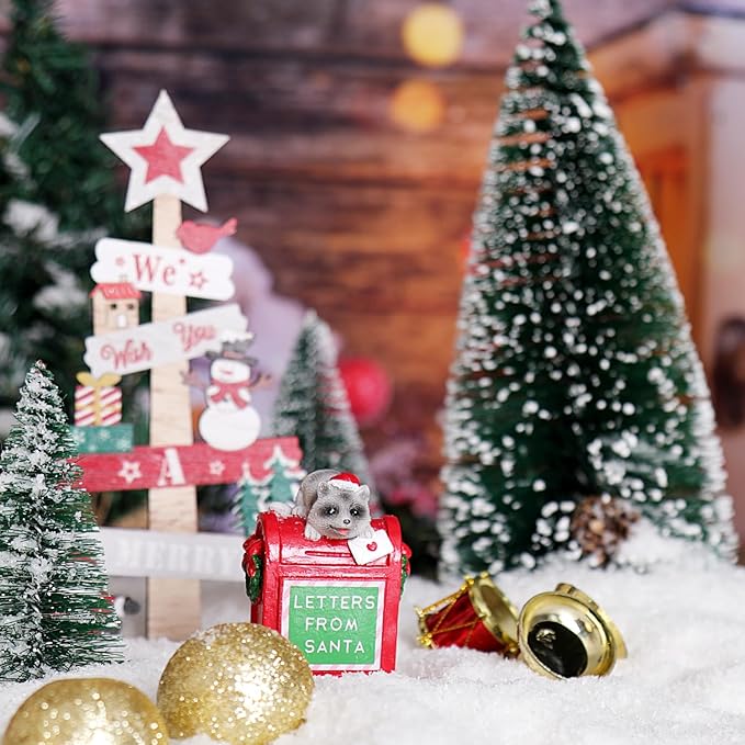 Christmas Village Accessories Ornaments Resin Christmas Village Sets Decoration for Xmas Festival Holiday (Raccoon Letters from Santa)