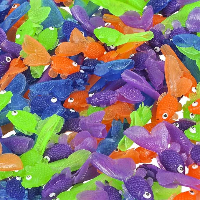 Bedwina Plastic Vinyl Goldfish - 144 Pcs, 2 Inches Long Gold Fish Toys in Assorted Colors for Party Favors for Kids, Decorations, Crafts, Games and Birthday Party Supplies