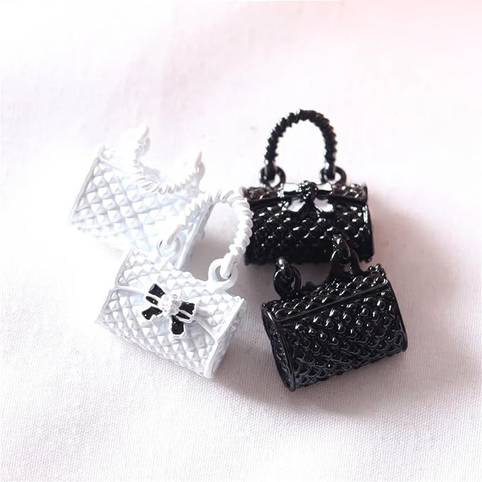 Dollhouse Bag,Miniature Metal Bag,Dollhouse Accessories Black White Handbag,Miniature Decor(2PCS) (White)