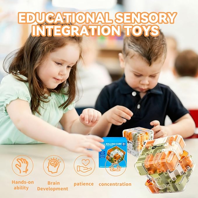 Challenging 3D Labyrinth Maze Cube, Brain-Testing Puzzle Game for Kids 8+, Educational Logic Toy for Home or Travel