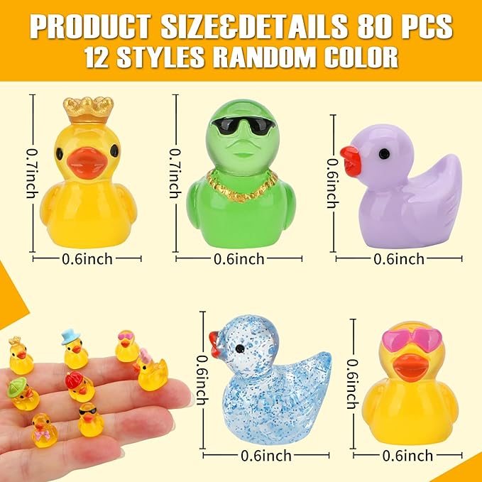 80 Pcs Mini Resin Ducks, Tiny Duck Animals Figures to Hide Plastic Glitter Little Ducks Glow in The Dark for Fairy Garden Dollhouse Miniature Landscape Fish Tank Aquarium Decor