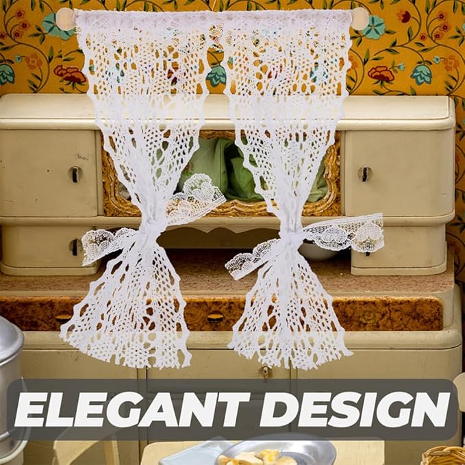 TOYANDONA 3pcs Dollhouse Curtains, 1/12 Scale Dollhouse Lace Curtains Miniature Window s for Miniature Accessories