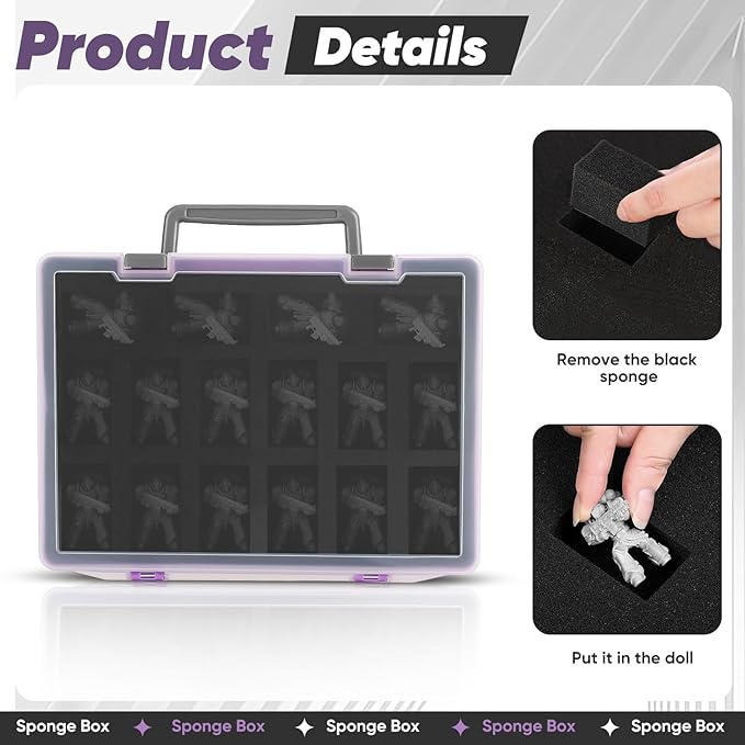 Miniature Storage Carrying Figure Case - 32 Slot Figurine Minature Carrying Case with 2 Foam Layer for Miniatures Compatible with 40k, DND & More (Purple)