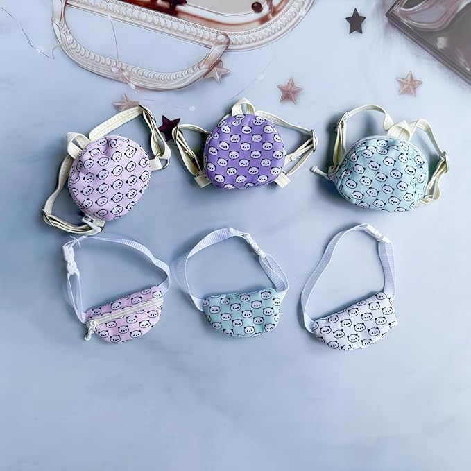 Bag Accessories for Lu bubu 17cm Dolls, Mini Doll Backpack Decoration for Dolls, Cute Fashion Cartoon Panda Backpack Outfit Accessory for 1st/2nd/3rd Gen 17cm Doll Purple