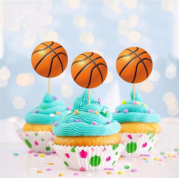 Ercadio 24 Pack Double Sided Basketball Cupcake Toppers Star Sports Ball Cupcake Picks Baby Shower Basketball Sports Players Theme Birthday Party Cake Decorations Supplies