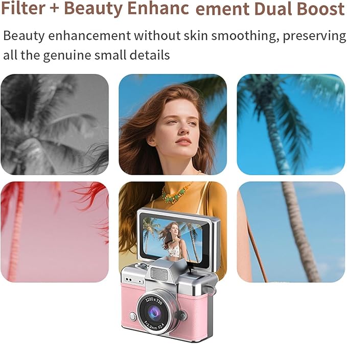 2026 New Mini Digital Camera with 1.47 in Flip LCD Screen, 1080p Retro Mini Ccd Camera for Selfie, Keychain Digital Camera with 128GB Card, Pocket-Sized Gadget for Travel, Birthdays