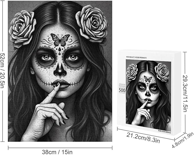 Jigsaw Puzzles for Adults 500 Piece - Gorgeous Sugar Skull Lady Day of The Dead Wooden Puzzle,Educational Games，Challenge Puzzles Puzzle Games,Stress Relief Games,Funny Puzzles