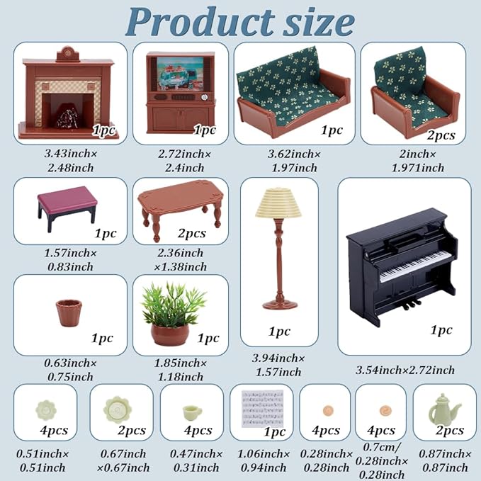 2 Sets Dollhouse Furniture Set, Miniature Furniture Mini Doll House Accessories Decoration Mini Piano Mini Sofa for Dollhouse Decor Home Scene Accessories Ornament Table Craft Display